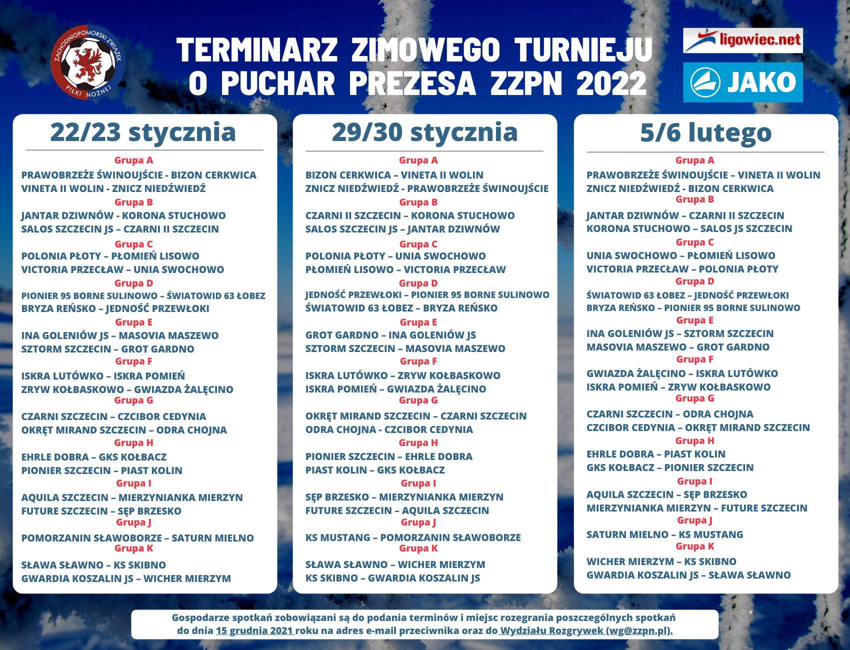 Zimowy puchar zzpn 2022 TERMINARZ