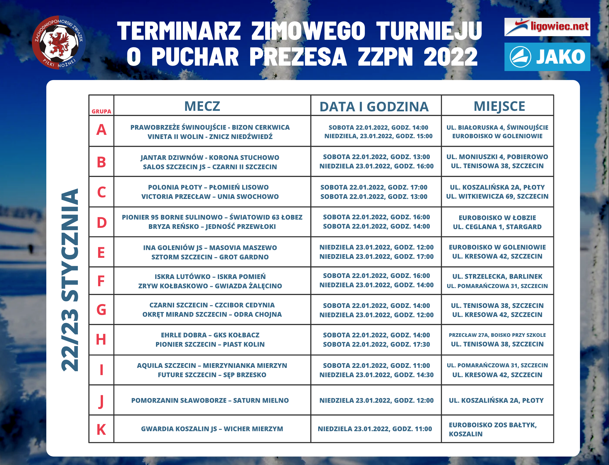 zimowy turniej terminarz 1 kolejka